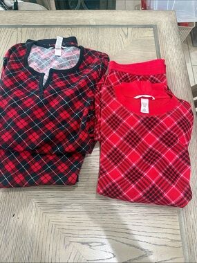 Red Plaid Pajama Tops - Set of 2